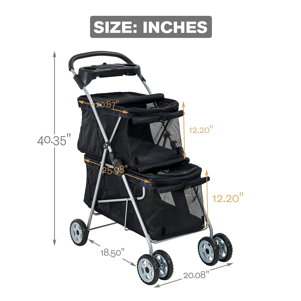 hcy double pet stroller for cats & dogs on a desk or shelf