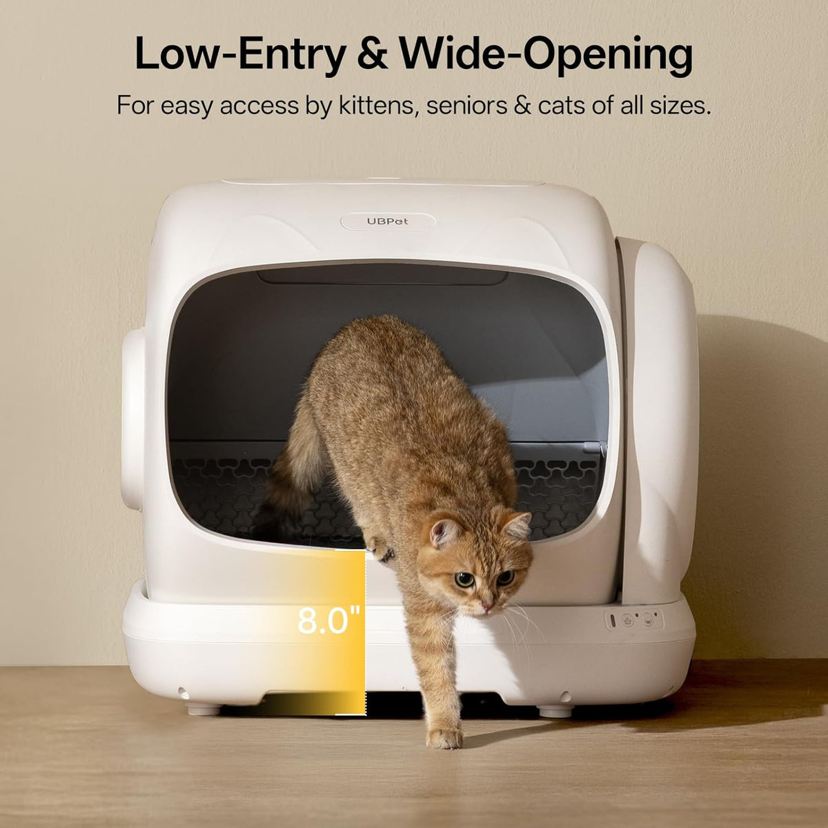 ubpet automatic litter box, 106l extra large self-cleaning showing dimensions
