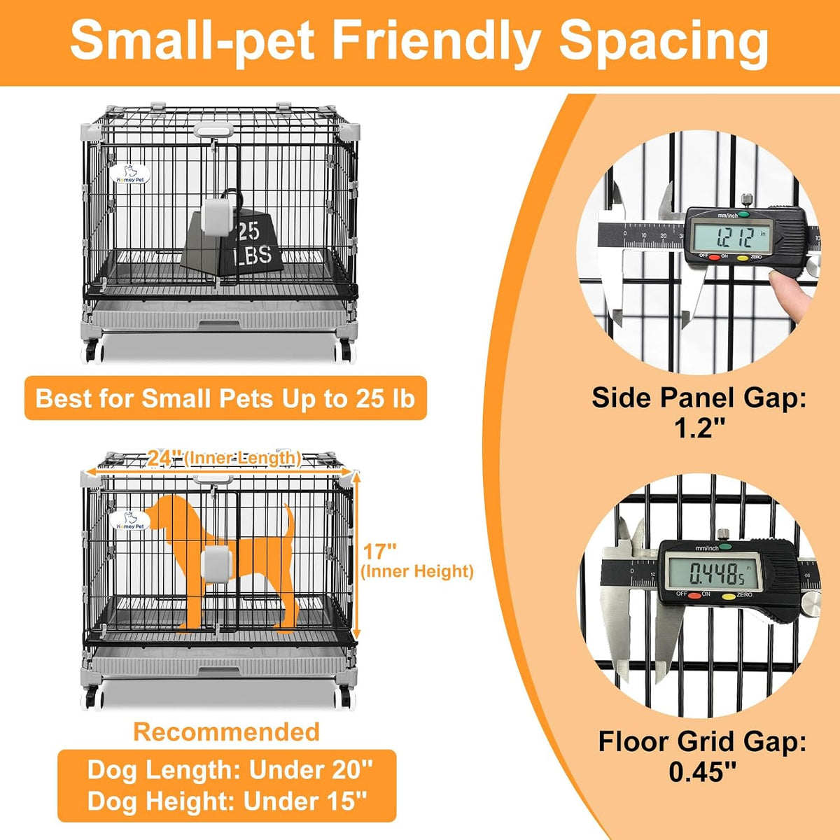 homey pet 24 inch stackable small dog crate, front angle view