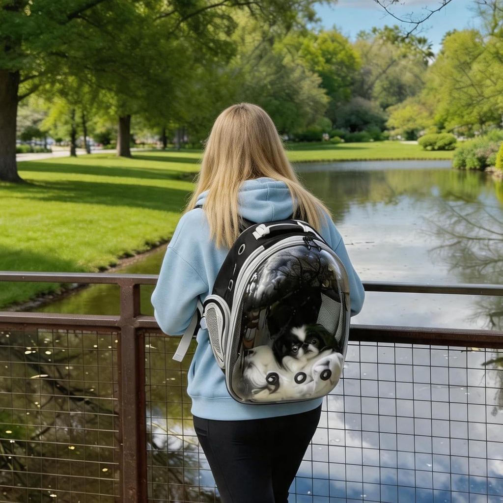 expandable pet backpack 14"×15"×16.5" cats dogs carrier bag, front angle view