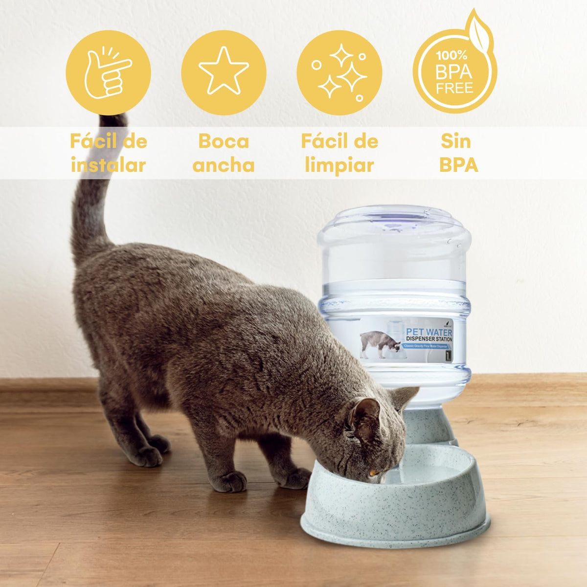 automatic 1-gallon pet feeder, easy to clean, supports showing dimensions
