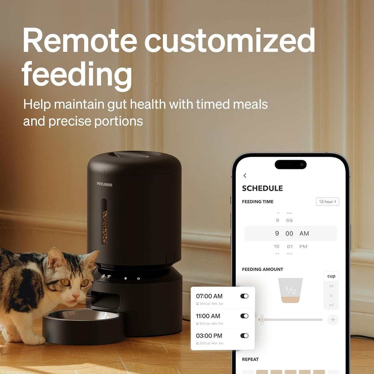 petlibro automatic cat feeder, cat food dispenser battery-operated shown in use
