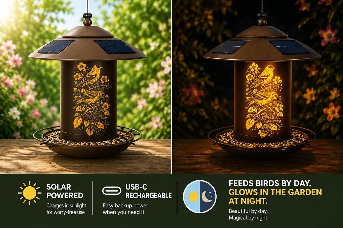 avinel solar lantern bird feeder – solar-powered outdoor shown in use