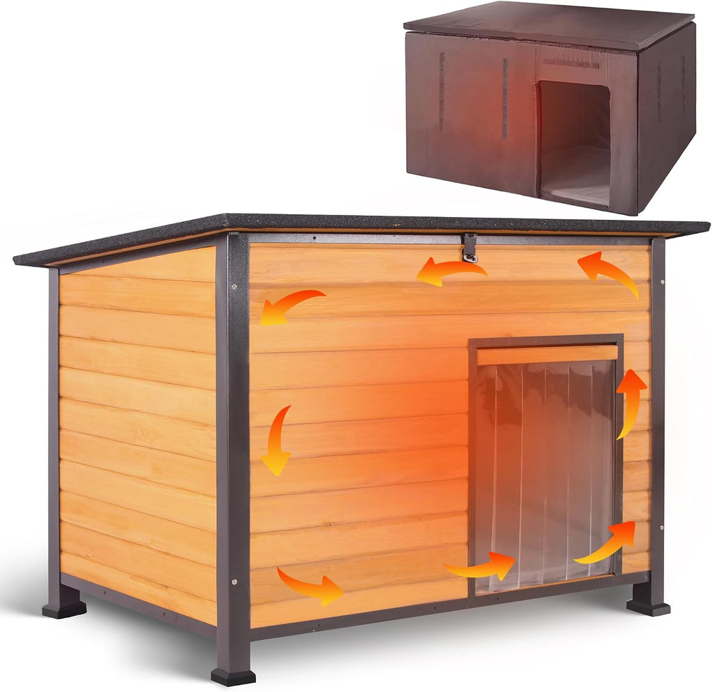 insulated dog house outdoor weatherproof, large wooden house, main product view