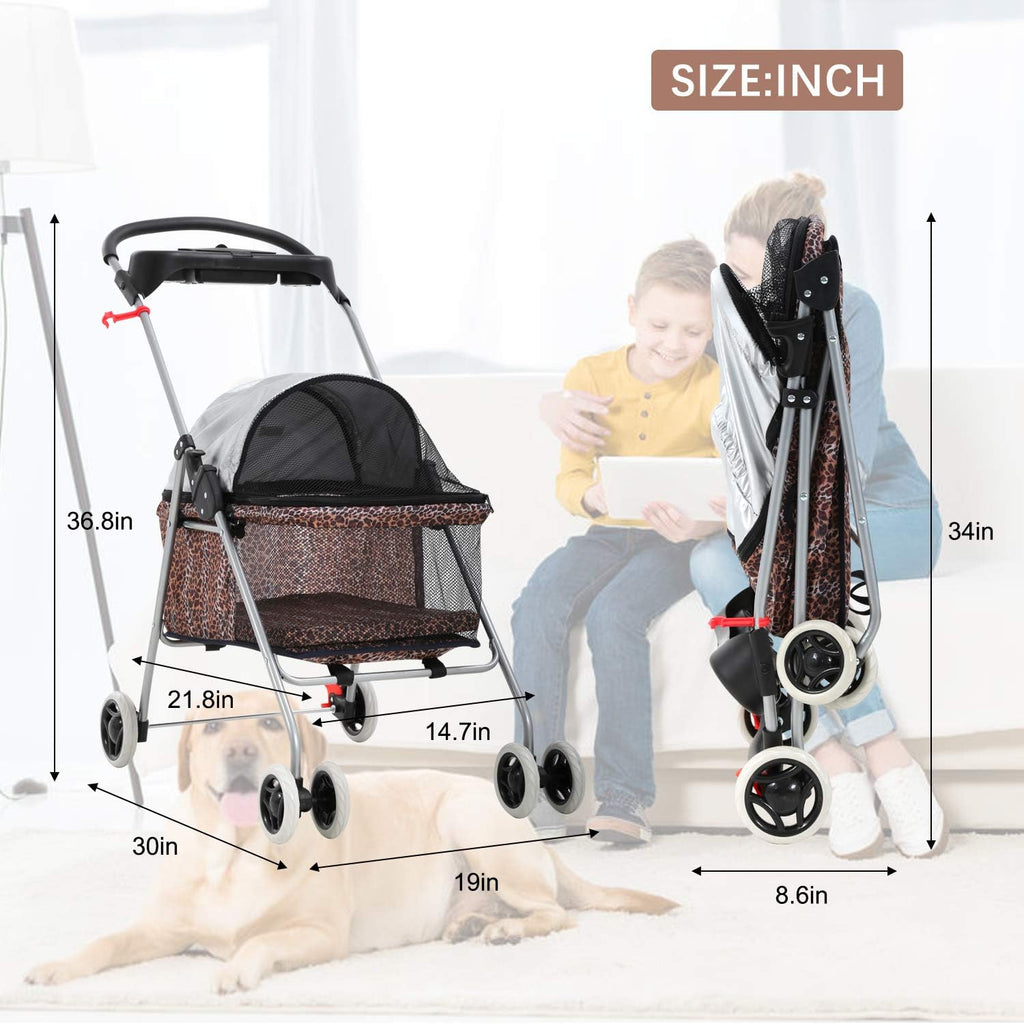 meet perfect pet stroller for small/medium dogs & showing dimensions