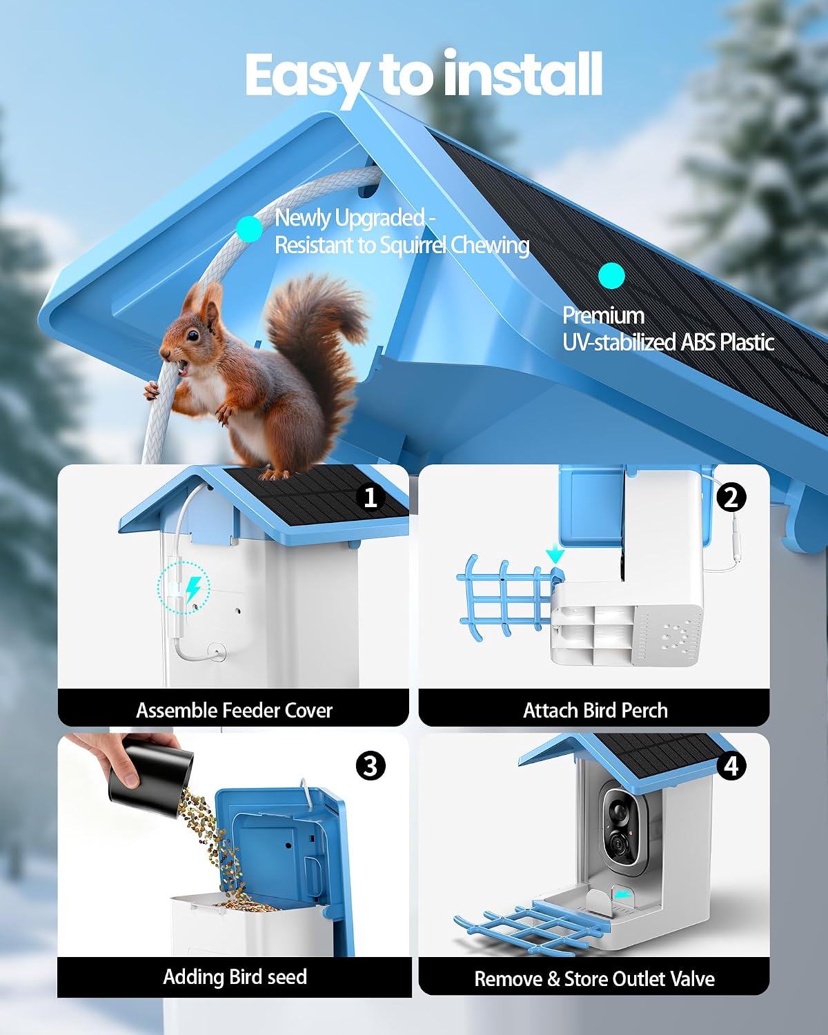 g11 smart bird feeder with camera, 2.5k, ai showing dimensions