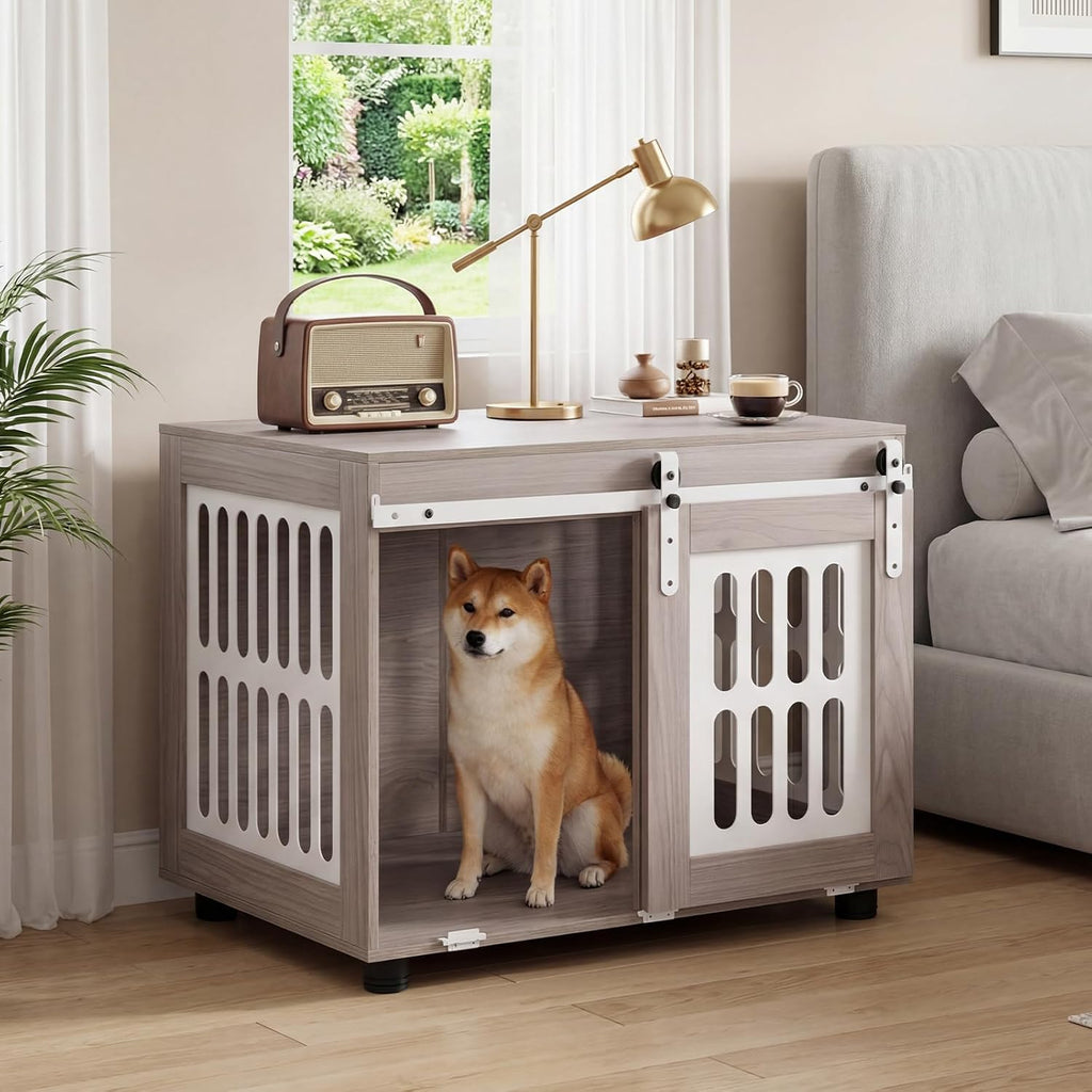 petsite farmhouse wooden dog crate furniture with sliding, main product view