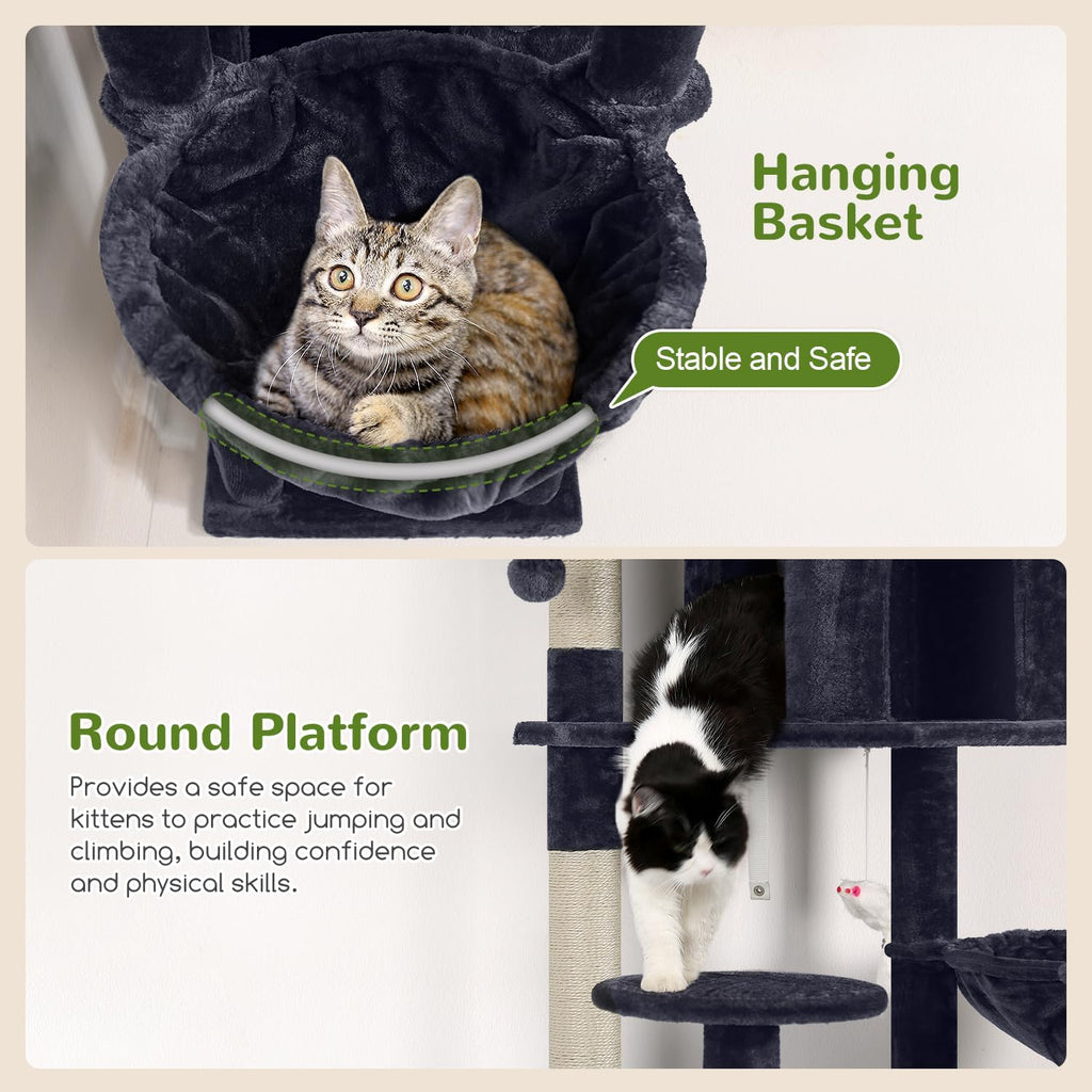 globlazer cat tree tower for multiple adult cats showing dimensions