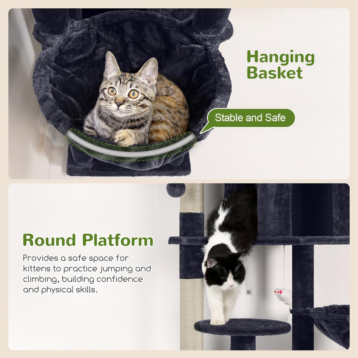 globlazer cat tree tower for multiple adult cats showing dimensions