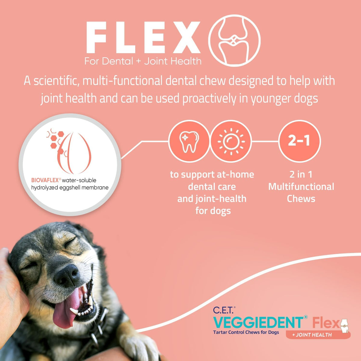 c.e.t. veggiedent fr3sh & flex plaque and tartar, side view