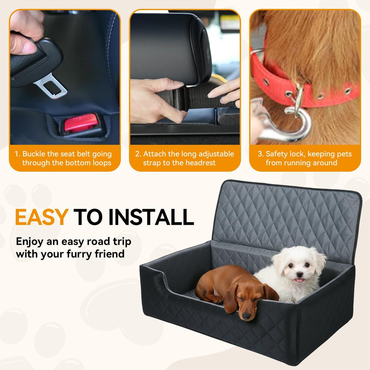 black large dog car seat for medium or showing dimensions
