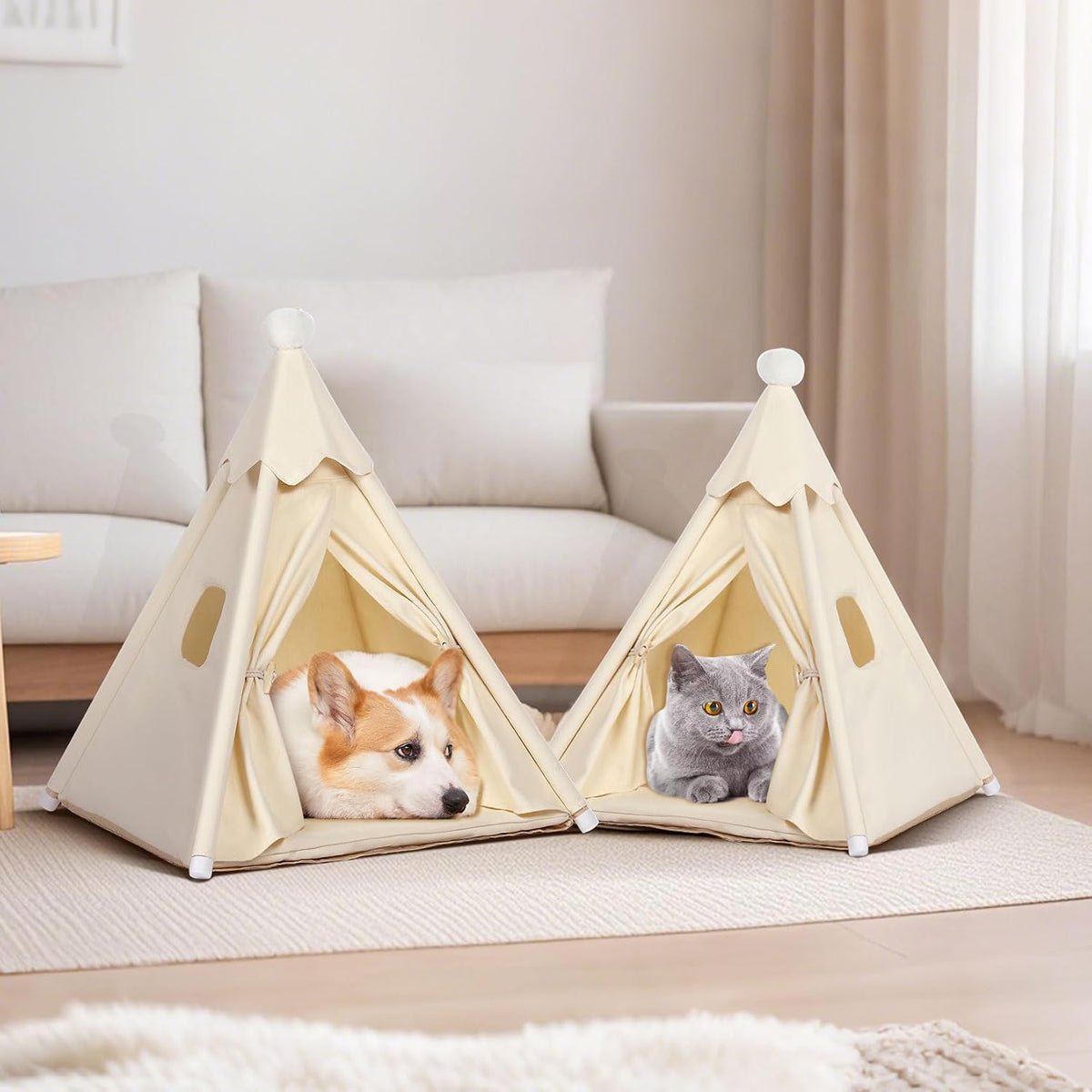 large cat & small dog teepee tent house on a desk or shelf