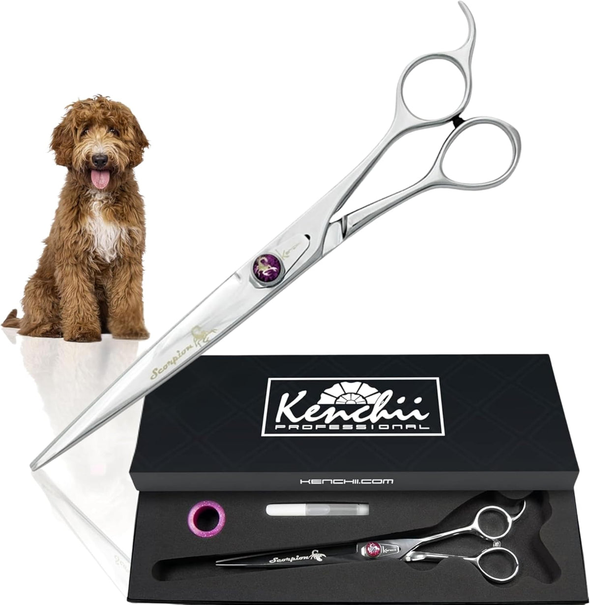 kenchii scorpion dog grooming scissors 8in straight, micro-serrated, main product view
