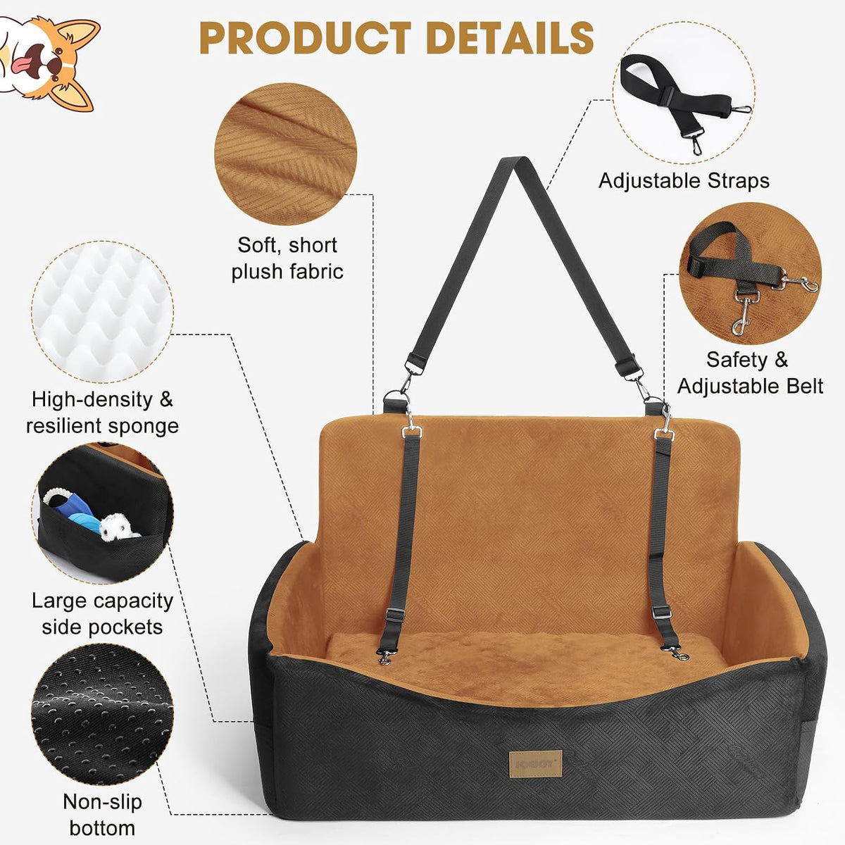 dog car seat for large medium sized dogs, side view