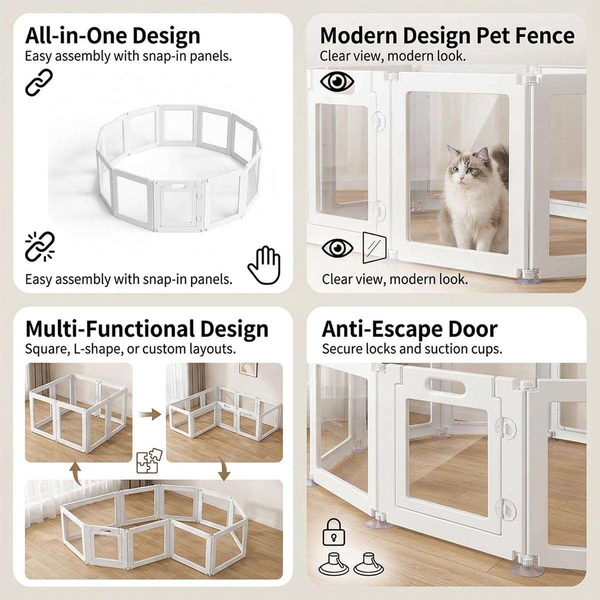 free angle plastic dog playpen, all-in-one assemble playpen shown in use