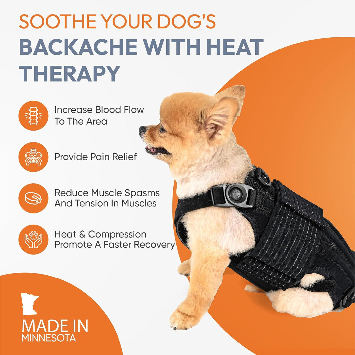 dog back brace with soothing heat warmers for showing dimensions