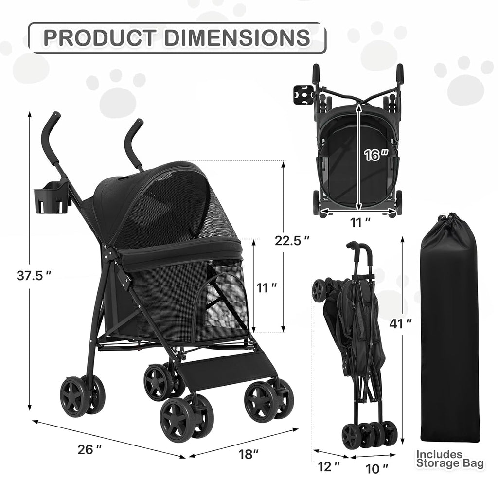 monibloom pet stroller for small/medium dogs and cats, side view