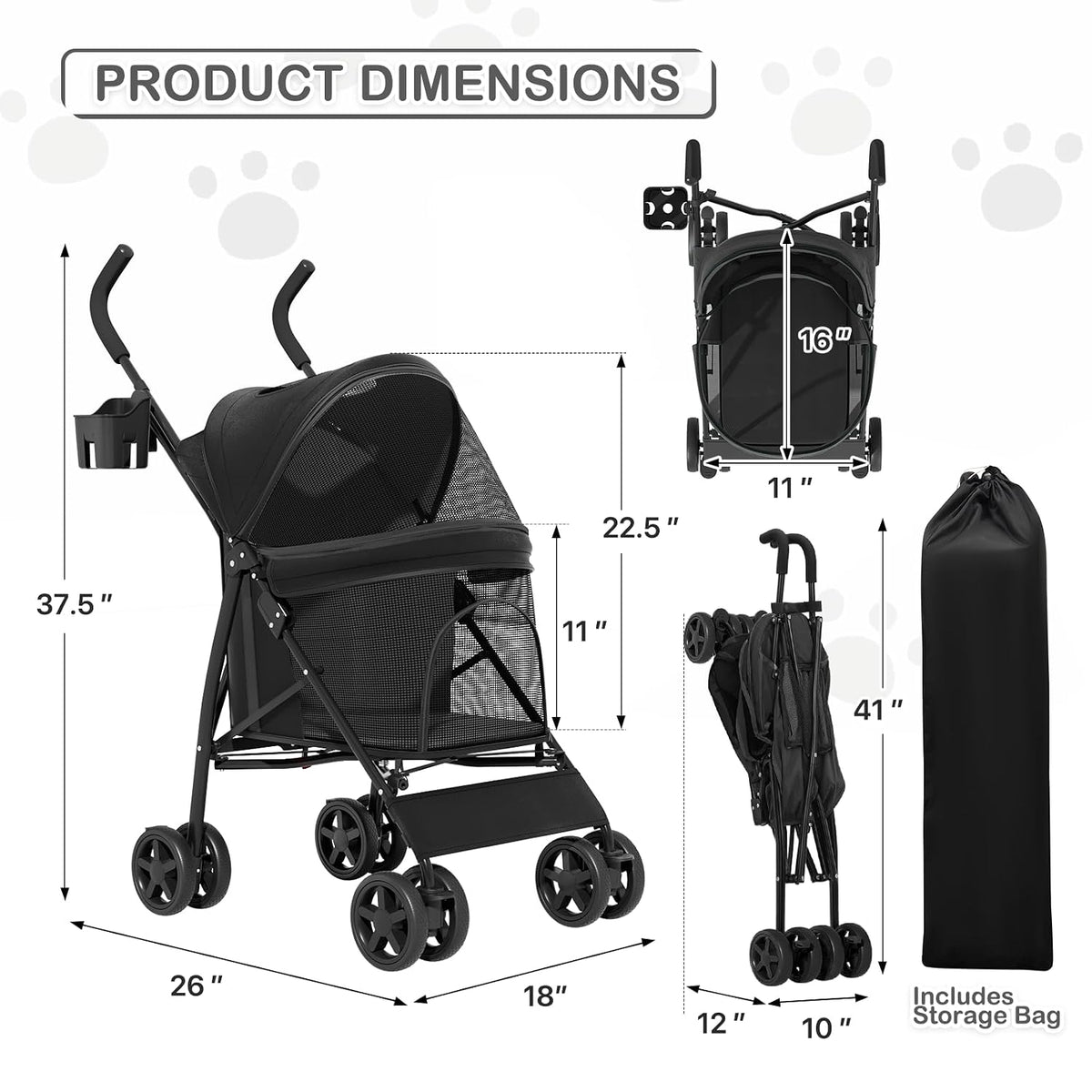 monibloom pet stroller for small/medium dogs and cats, side view