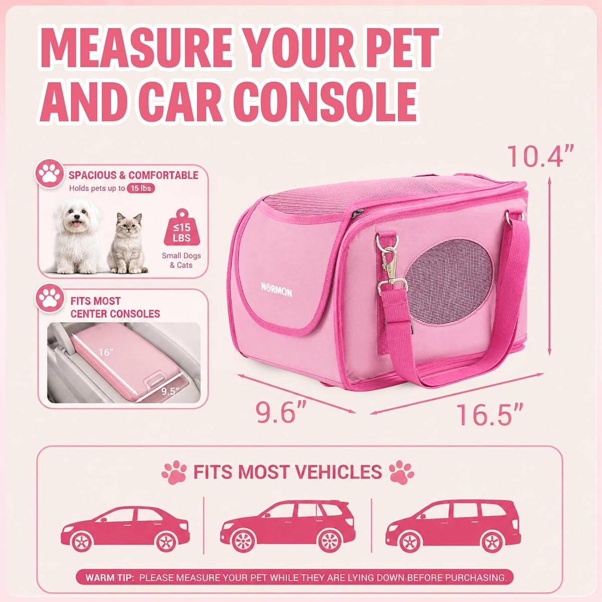 center console dog car seat for small dogs, side view