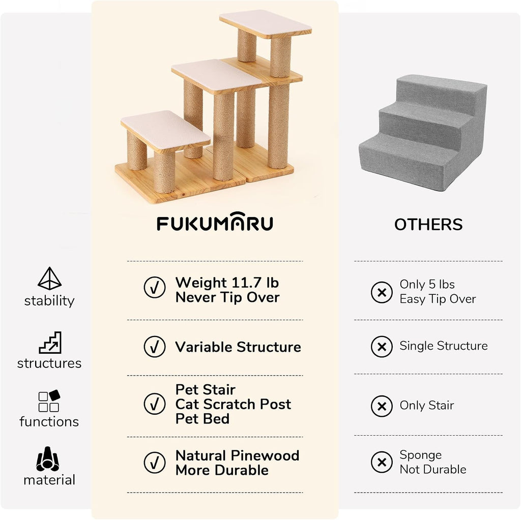 fukumaru dog stairs, solid wood pet stairs with on a desk or shelf