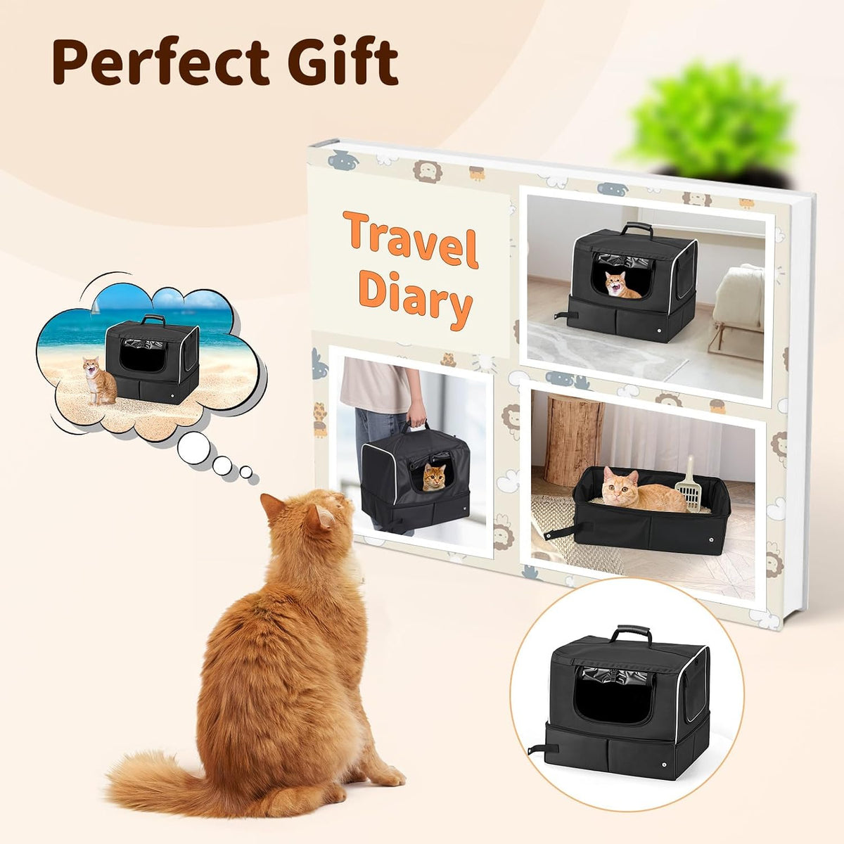 cat enclosed travel litter box kit with lid, package contents