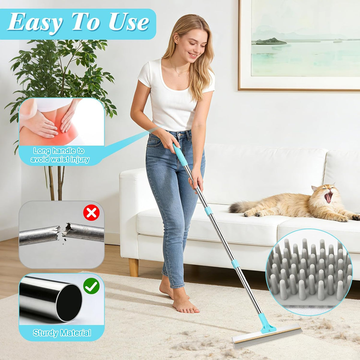philorn carpet rake for pet hair removal, 4 showing dimensions