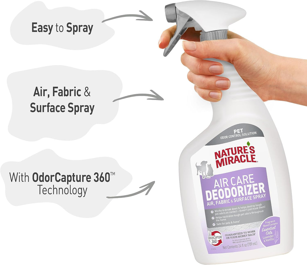 nature's miracle air care spray for multiple surfaces showing dimensions
