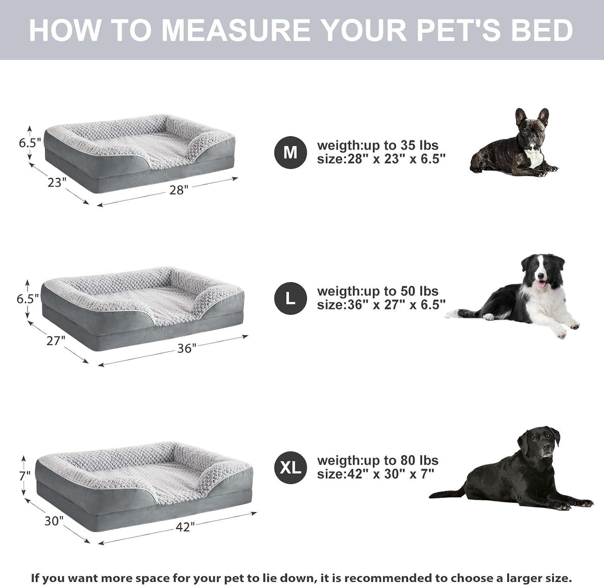 lextro orthopedic dog beds for large dogs, comfy showing dimensions