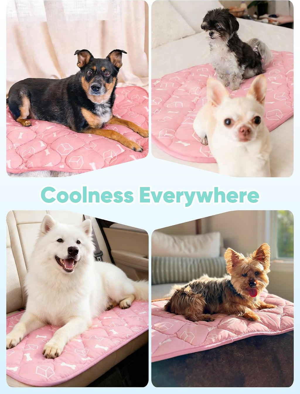 rywell dog cooling mat 2.0,soft blush pink, 44", front angle view