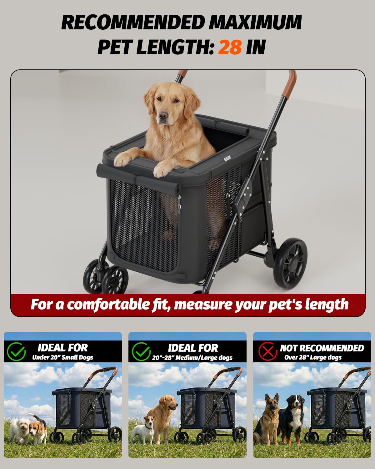 dog stroller for large & medium dogs up, close-up detail