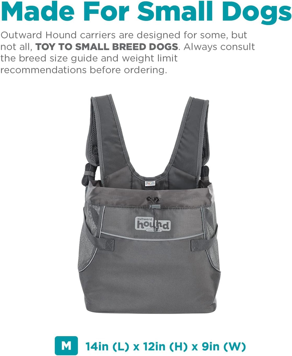 outward hound puppak dog front carrier, grey, medium, front angle view