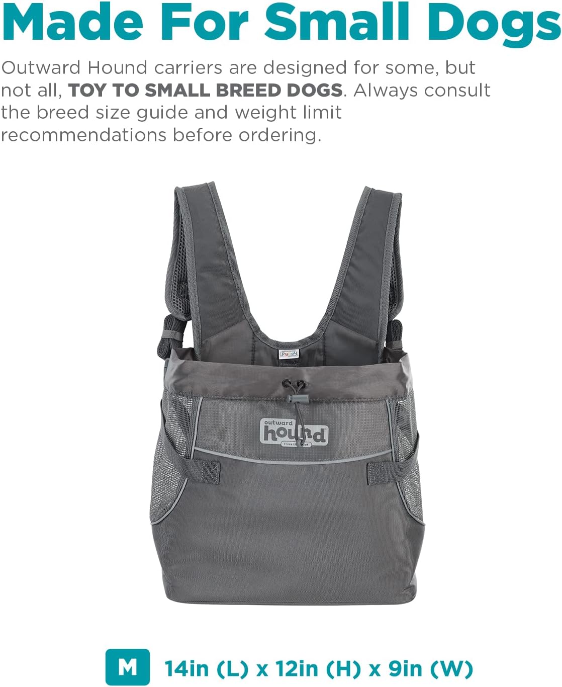 outward hound puppak dog front carrier, grey, medium, front angle view