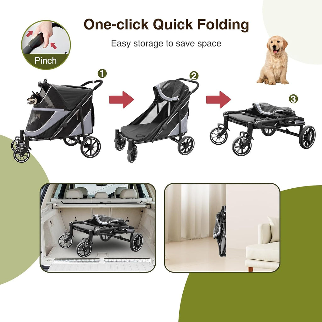 dog stroller for medium/large dogs one-click folding, extra, front angle view