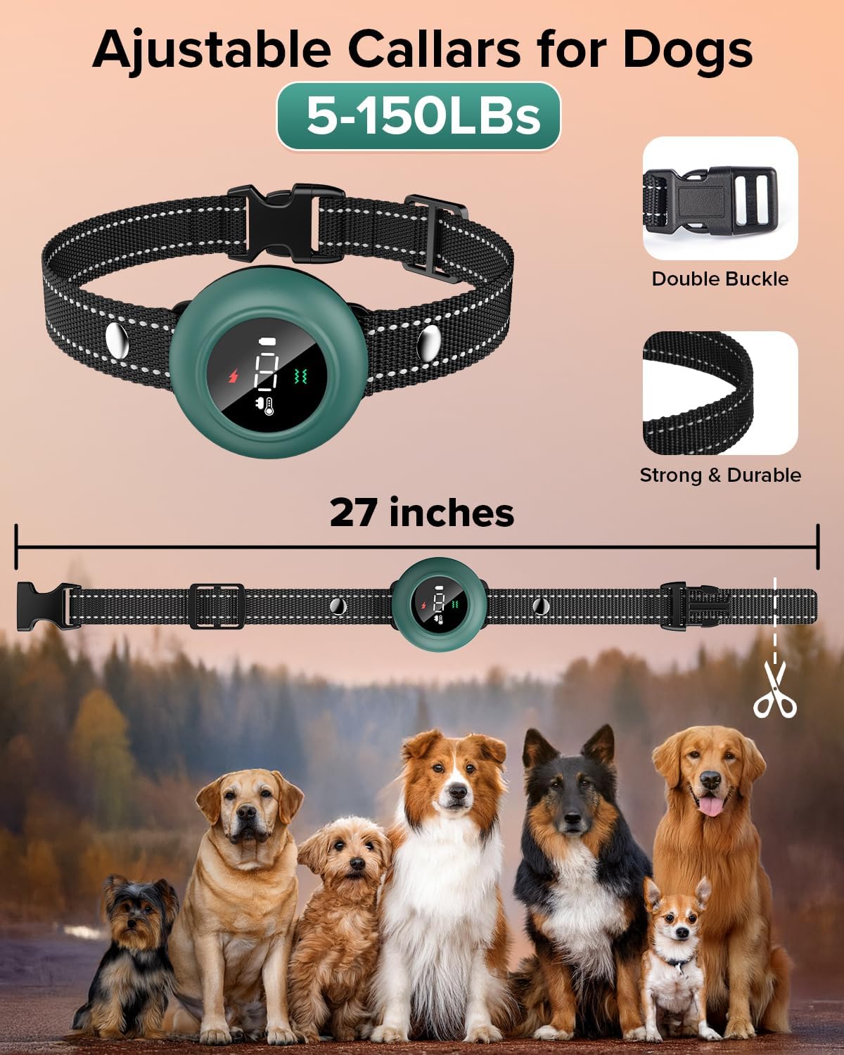 [new 2025] 2-in-1 dog shock collar & bark showing dimensions