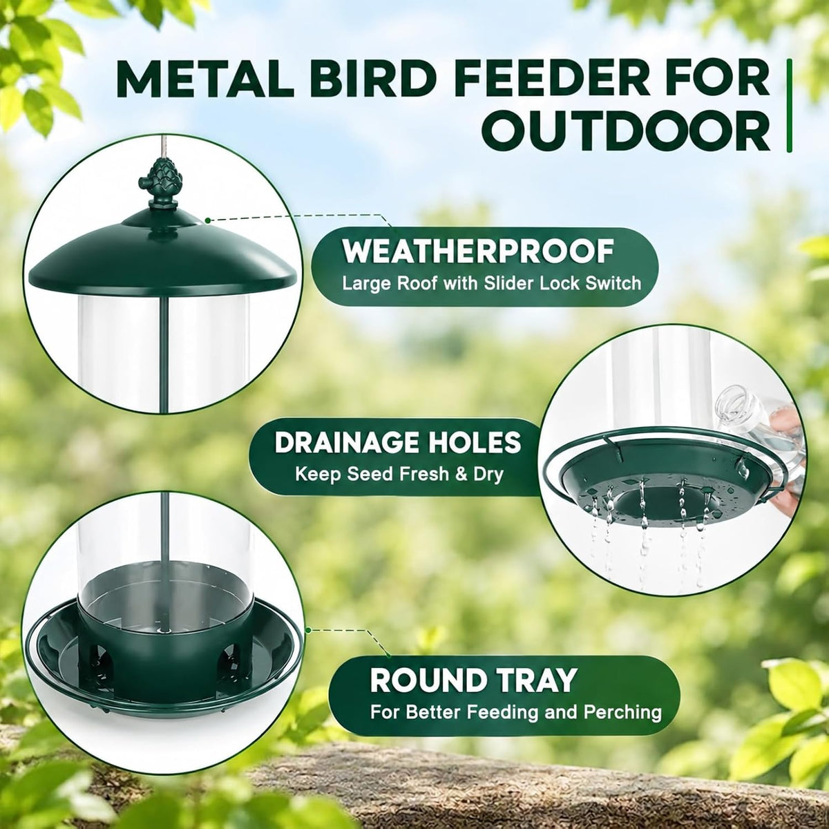 gbekery metal bird feeders for outdoors, 360° feeding, close-up detail