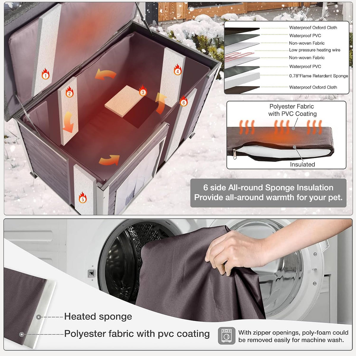heated dog house for outside with heating pad shown in use
