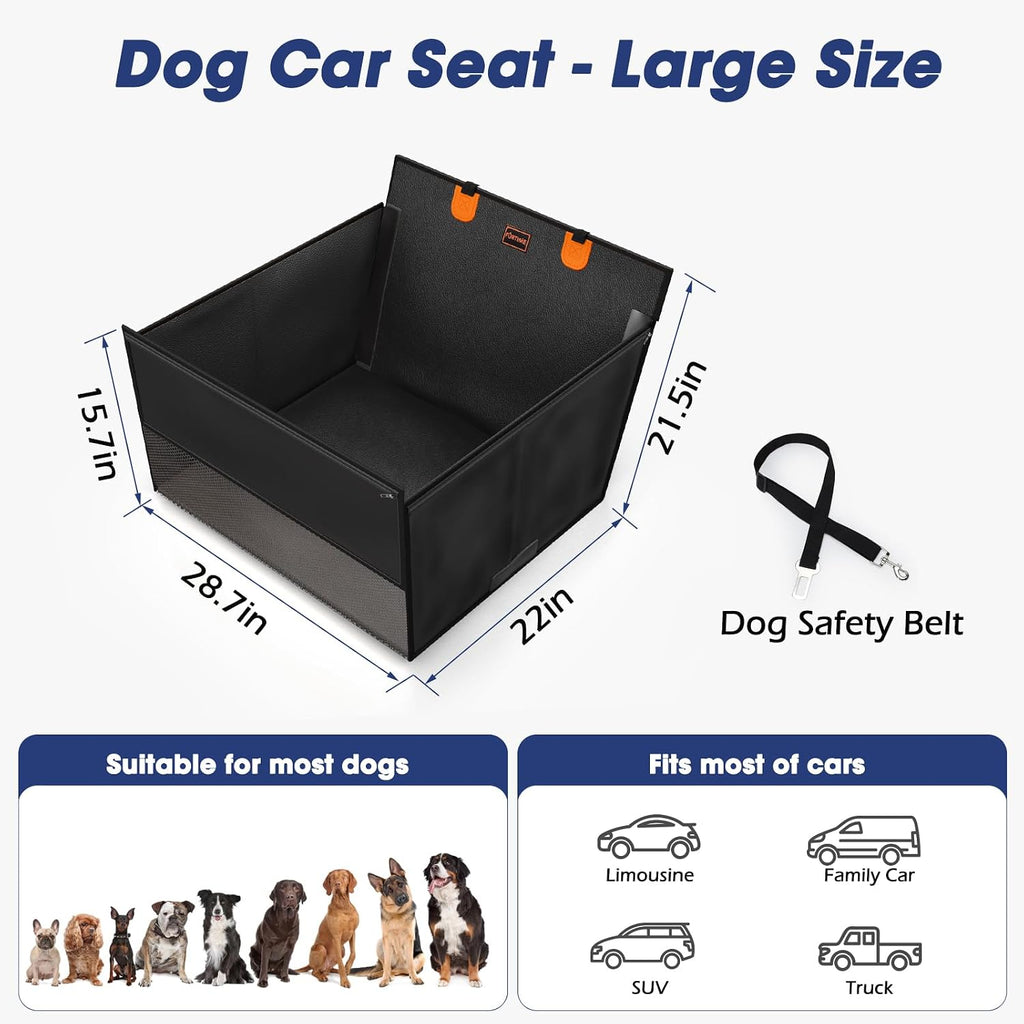 furtime large dog car seat, upgraded pu leather, front angle view