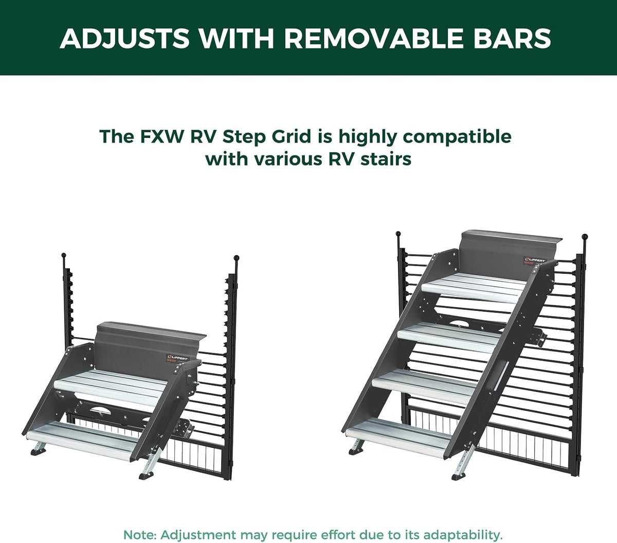 fxw rv step grid, dog barrier for rv showing dimensions
