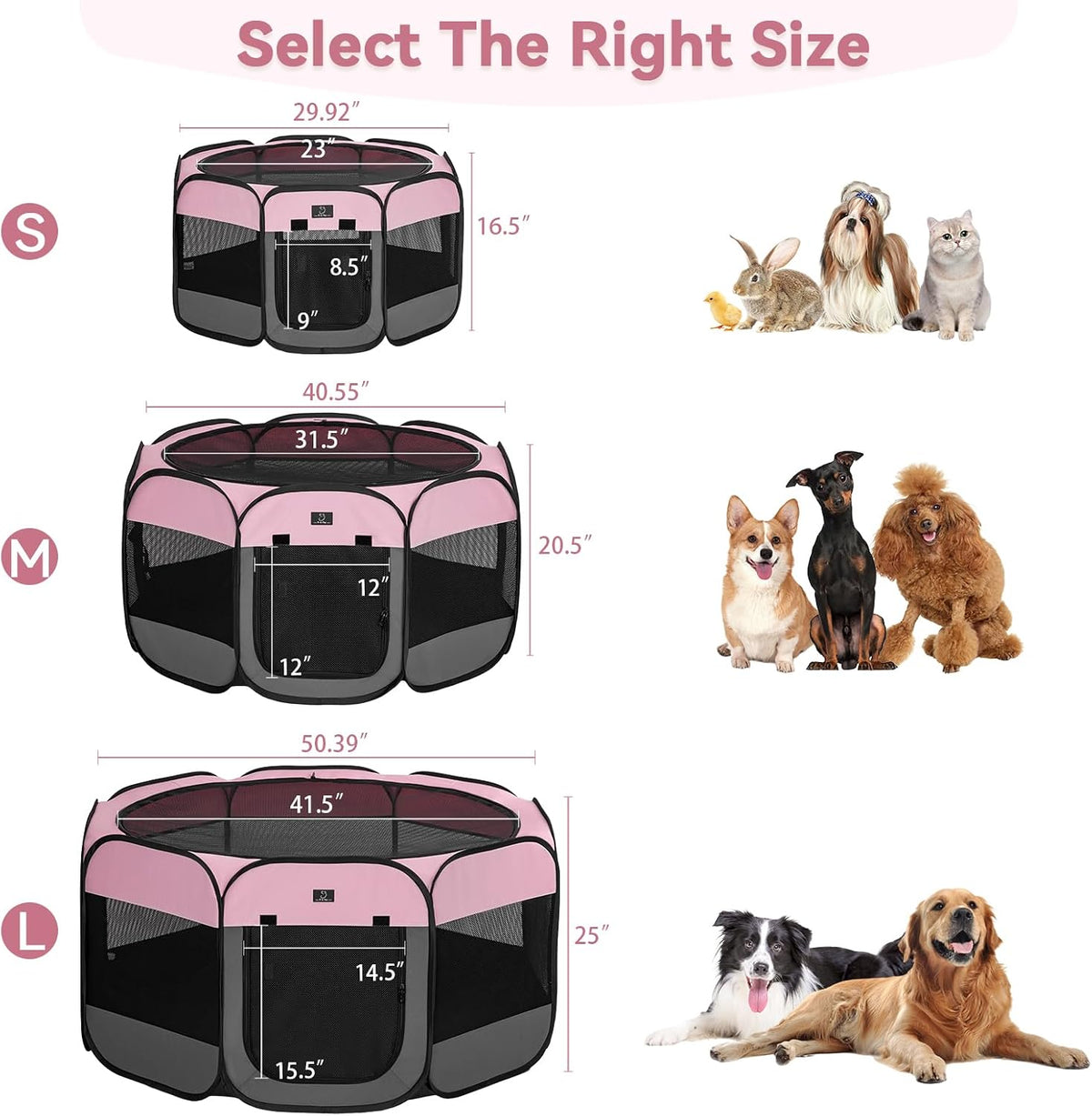a 4 pet 40.55-in dog playpen, small dogs showing dimensions