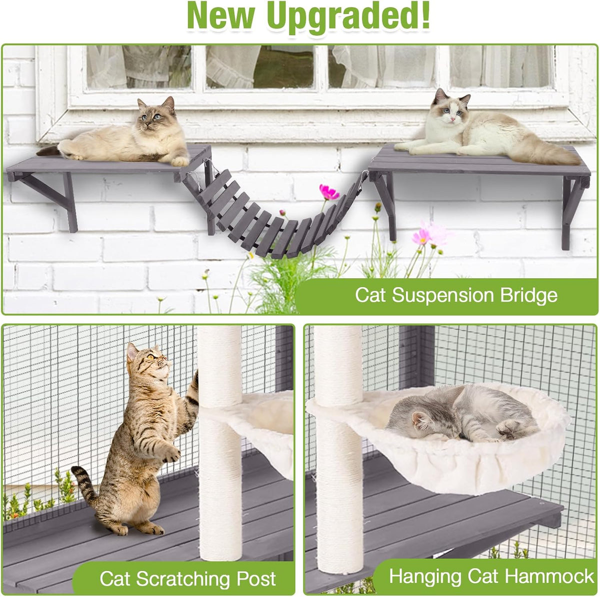 gutinneen extra-large catio, 104" wall-mounted outdoor cat enclosure showing dimensions