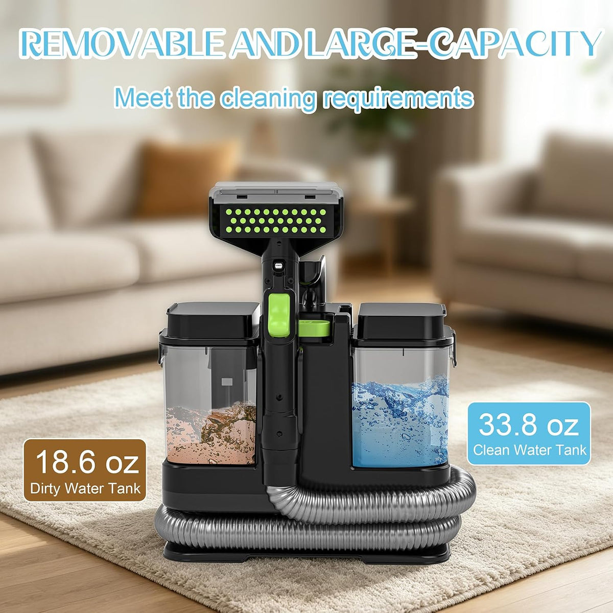 18kpa carpet cleaner machine, portable carpet and upholstery showing dimensions