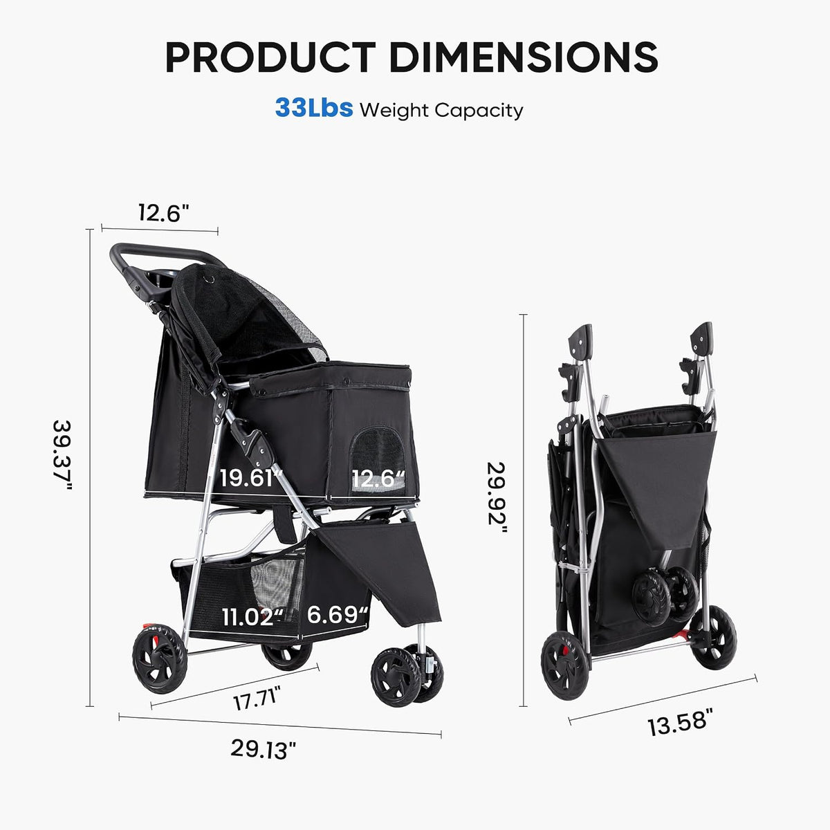 newbulig foldable 3 wheel pet stroller for medium, close-up detail