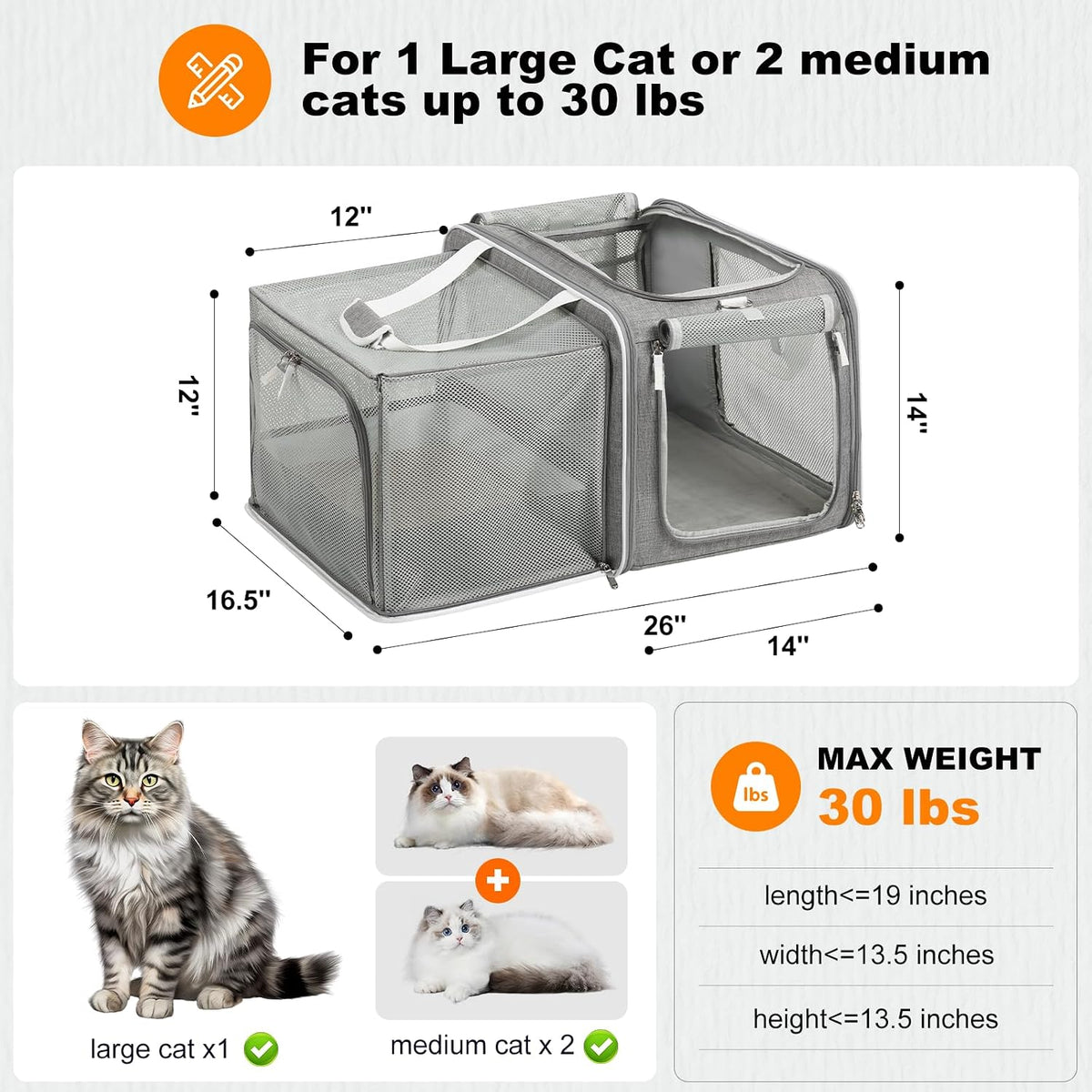 pidipiti 20x14x14 expandable large cat car travel carrier shown in use