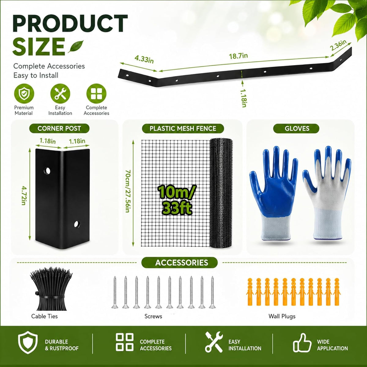 cat fence outdoor barrier 33ft with 8 kits, side view