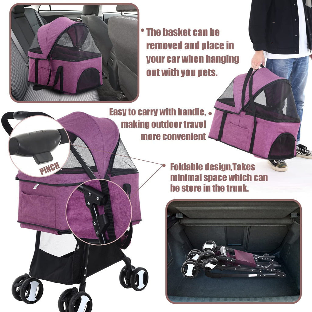 dog stroller 3-in-1 folding dog stroller for medium, close-up detail