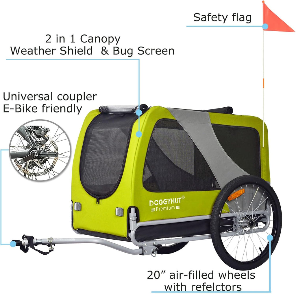 doggyhut® premium xl pet bike trailer, up to shown in use
