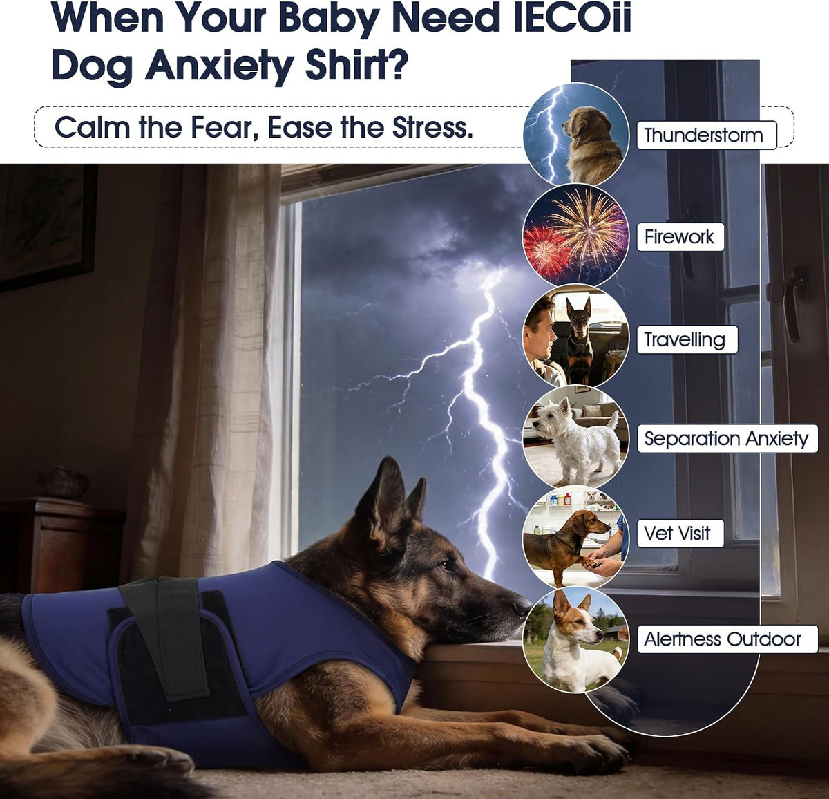 iecoii dog anxiety vest stretch gentle pressure calming, close-up detail