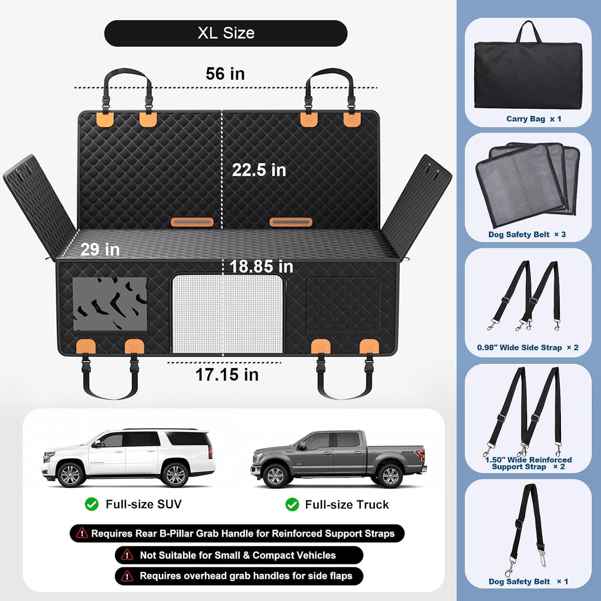 dog car seat cover for back seat, xl, package contents