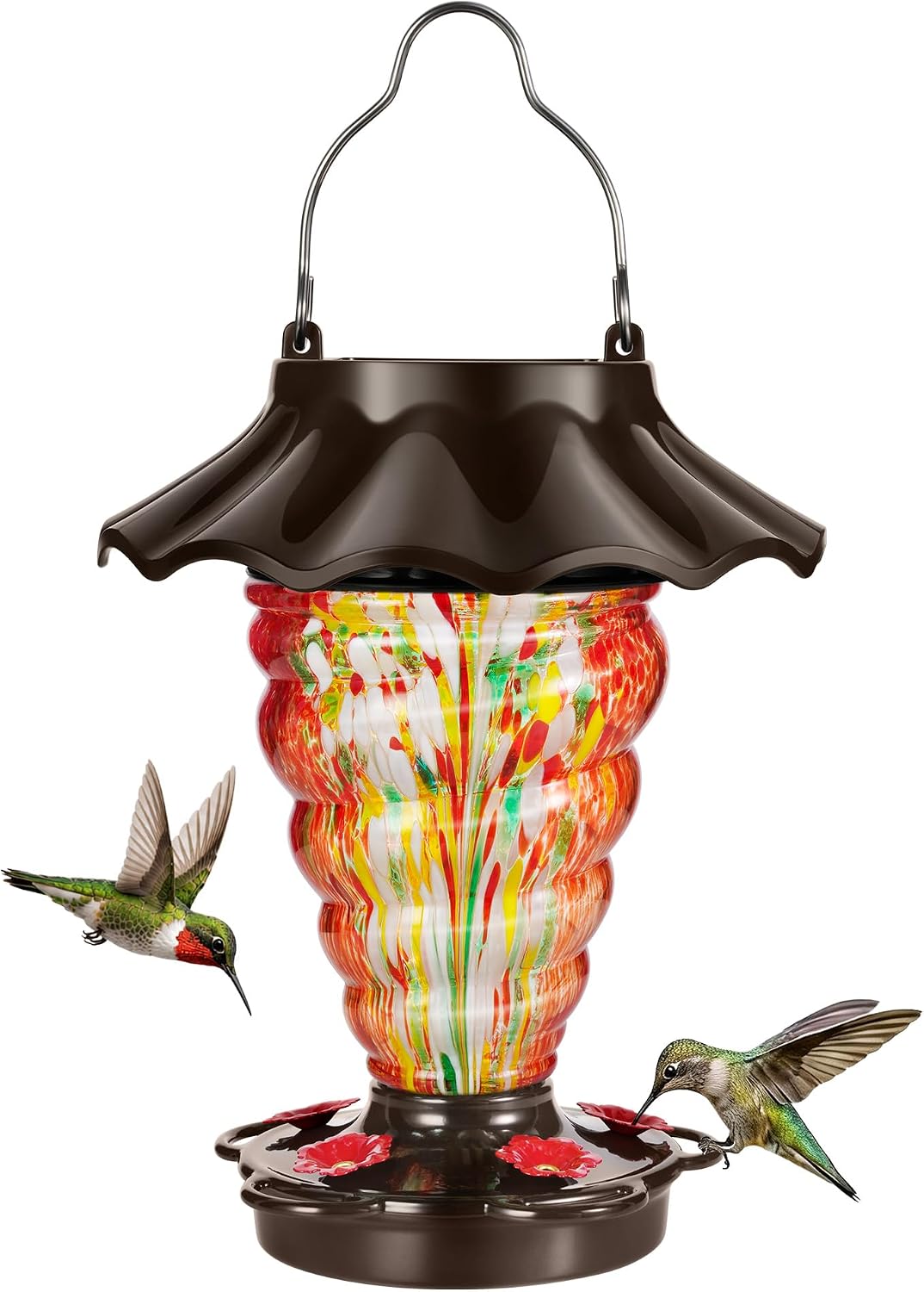 lujii solar hummingbird feeder for outdoor hanging, rgb, main product view