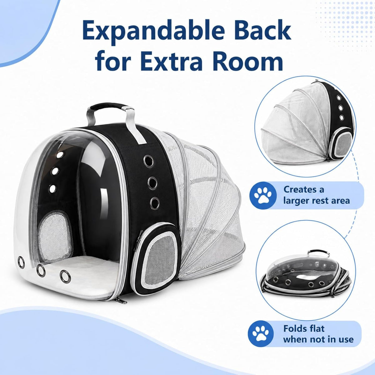 expandable cat carrier backpack with bubble window and, close-up detail